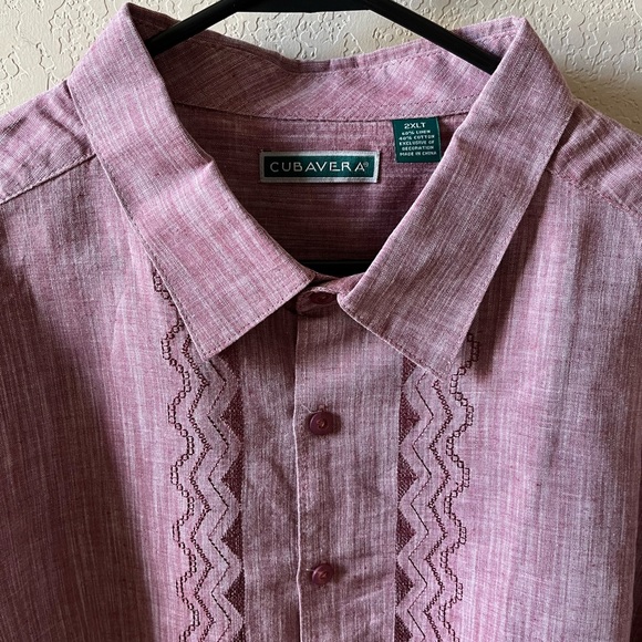 Cubavera Men’s Guayabera Shirt | 2XLT | Red/Burgundy | Short Sleeve | Like New - Picture 2 of 6